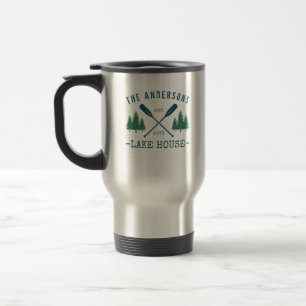 Caneca Térmica Nome da família Lago House Oars Rustic Pine Tree