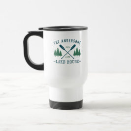 Caneca Térmica Nome da família Lago House Oars Rustic Pine Trees