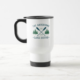 Caneca Térmica Nome da família Lago House Oars Rustic Pine Trees