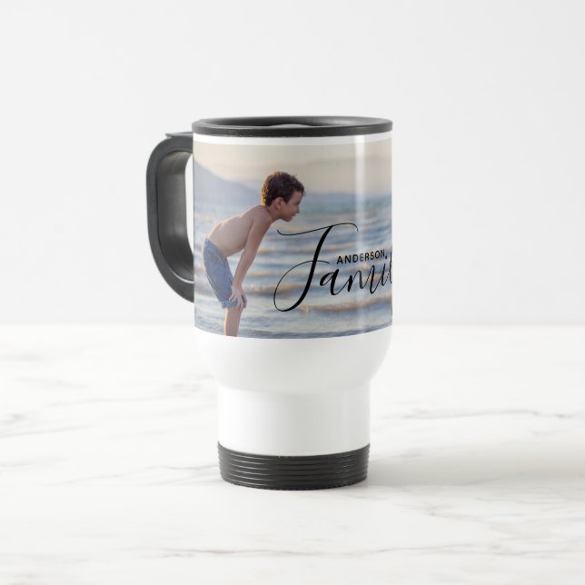 Caneca Térmica Nome da Família Personalizada de Modelo de Foto Mo (Frente Esquerda)