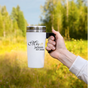 Caneca Térmica Nome da Noiva Moderna Aliança de Casamento Data Te