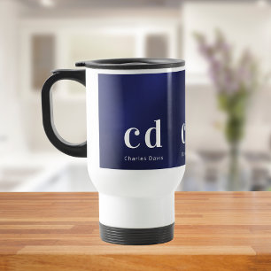Caneca Térmica Nome das iniciais do monograma branco azul marinho