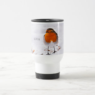 Caneca Térmica Nome de adição de Robin fofo personalizado na neve