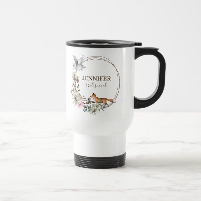 Caneca Térmica Nome de Bridesmaid Floral de Animais da Floresta d (Direita)