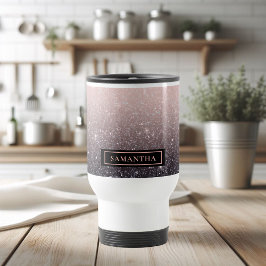 Caneca Térmica Nome de cintilações preto e rosa modernos