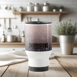 Caneca Térmica Nome de cintilações preto e rosa modernos