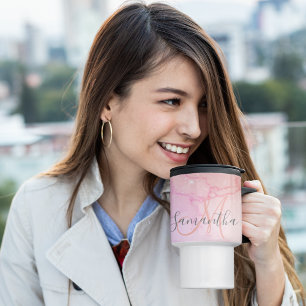 Caneca Térmica Nome do Mármaco Cor-de-Rosa Moderno e do Glitter 