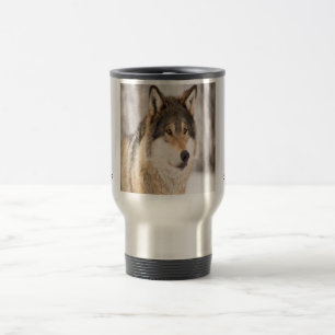 Caneca Térmica Nome do monograma da vida selvagem da cara do lobo