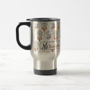 Caneca Térmica Nome do Monograma do Padrão do Boho Whimsical Retr