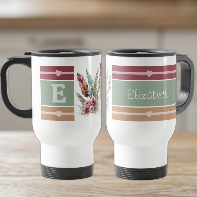 Caneca Térmica Nome floral inicial personalizado (Criador carregado)
