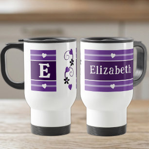 Caneca Térmica Nome inicial personalizado púrpura