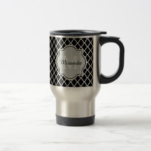 Caneca Térmica Nome Monogrammed preto e branco moderno de
