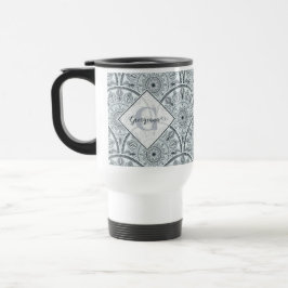 Caneca Térmica Nome Personalizado Art Deco Floral Harmonia Cinza