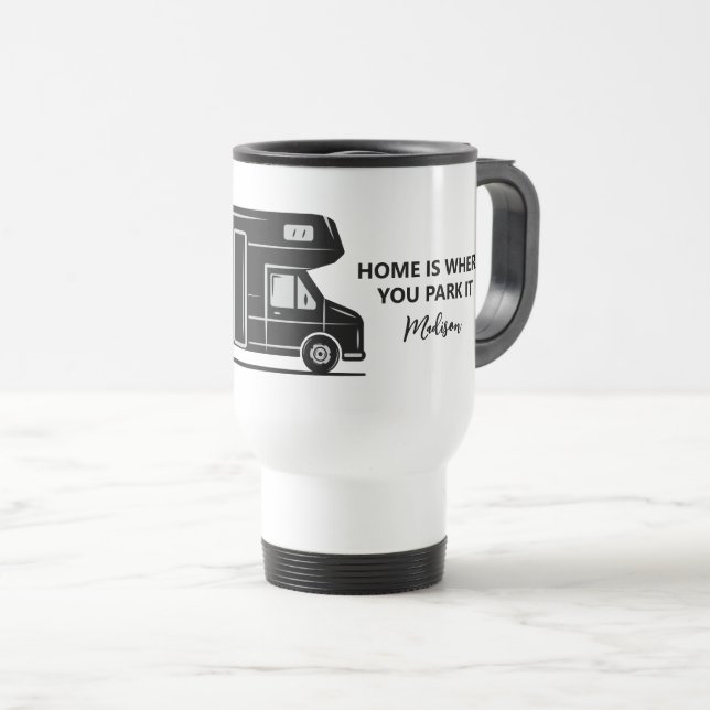 Caneca Térmica Nome Personalizado & Camper Van de Texto (Frente Esquerda)