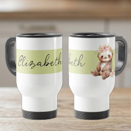 Caneca Térmica Nome personalizado cute sloth preto verde