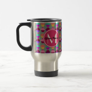 Caneca Térmica Nome Personalizado do Cupcake Rosa, Monograma Pers