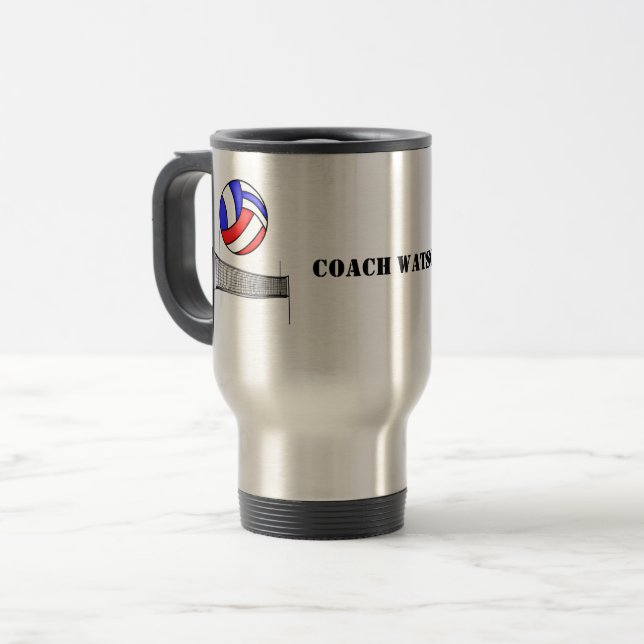 Caneca Térmica Nome Personalizado do Treinador de Voleibol (Frente Esquerda)