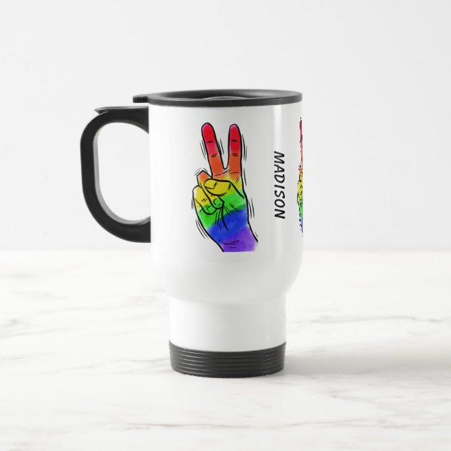 Caneca Térmica Nome personalizado e cor das canetas do Rainbow Pe (Esquerda)