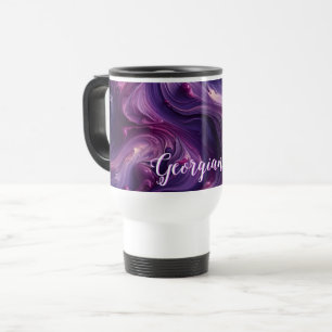 Caneca Térmica Nome Personalizado Efeito de Pintura Roxo Vibrante