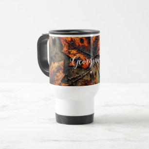 Caneca Térmica Nome Personalizado Folhas Industriais Grungentes