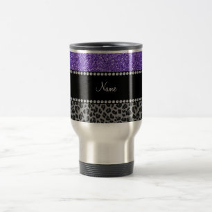 Caneca Térmica Nome personalizado leopardo preto brilhante roxo