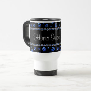 Caneca Térmica Nome personalizado, patas de cão com brilho azul