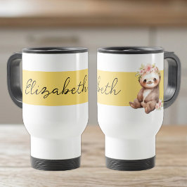 Caneca Térmica Nome personalizado preguiça fofa preto amarelo