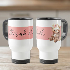 Caneca Térmica Nome personalizado preguiça fofa preto rosa