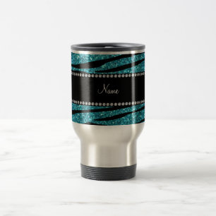 Caneca Térmica Nome personalizado turquoise zebra stripes