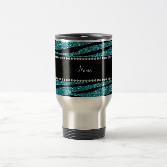 Caneca Térmica Nome personalizado turquoise zebra stripes (Centro)