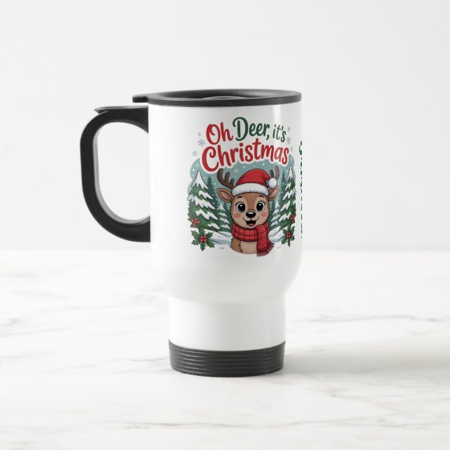 Caneca Térmica Nome personalizado veado de Natal único (Esquerda)