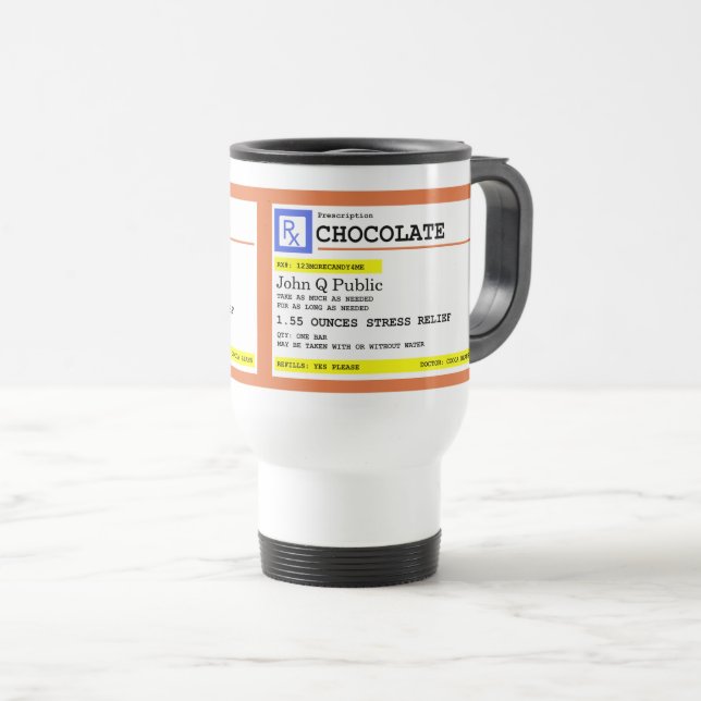 Caneca Térmica Nome Personalizável do Chocolate de Prescrição   (Frente Esquerda)