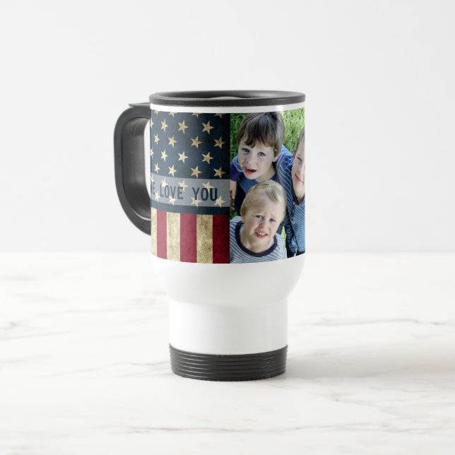 Caneca Térmica Nós Te Amo Foto Da Bandeira Militar Papa Americana (Frente Esquerda)