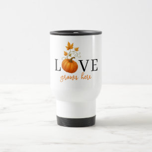 Caneca Térmica O AMOR cresce aqui   Letra Pumpkin no outono