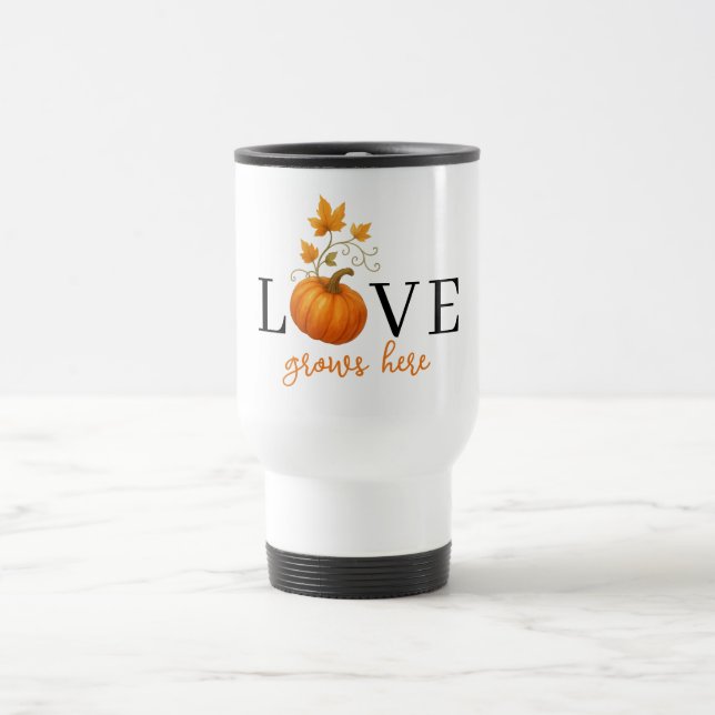 Caneca Térmica O AMOR cresce aqui | Letra Pumpkin no outono (Centro)
