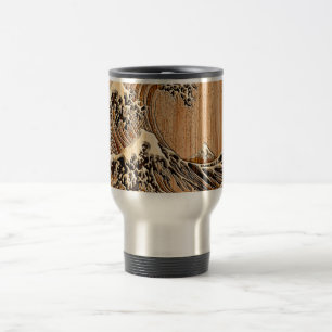 Caneca Térmica O Excelente Hokusai Wave Bamboo Wood Grain Style