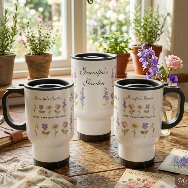 Caneca Térmica O Jardim do Vovô com 5 Flores de Nascimento (Criador carregado)