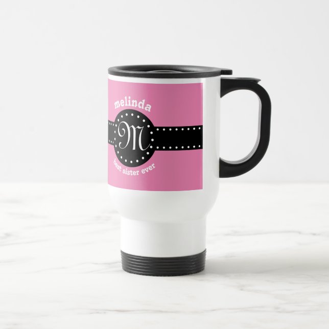 Caneca Térmica O melhor ROSA A05B1 do monograma das bolinhas da (Direita)