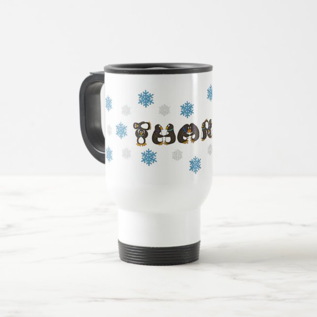 Caneca Térmica Obrigados Obrigado Penguin Winter Snowflake Holida (Frente Esquerda)