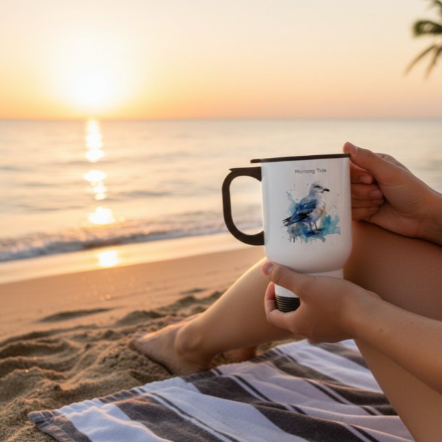 Caneca Térmica Ocean Breeze: Watercolor Seagull (Criador carregado)