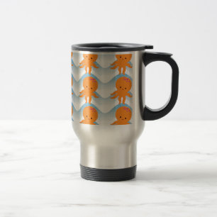 Caneca Térmica Octopus Laranja E Padrão De Ondas Azuis