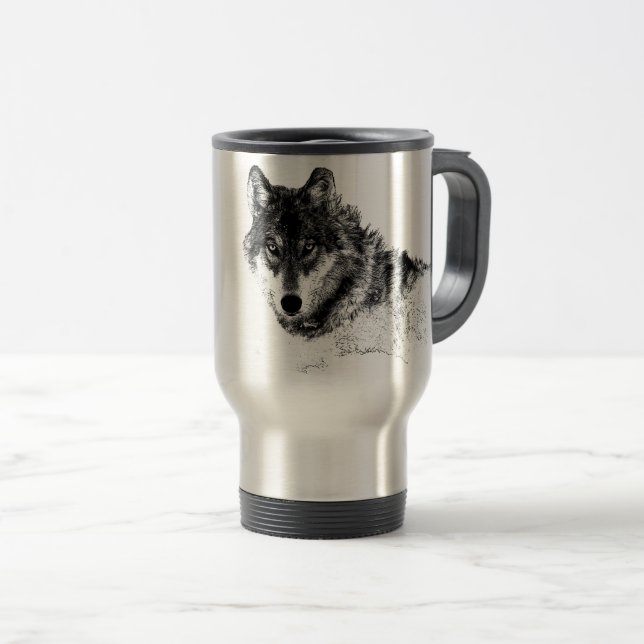 Caneca Térmica Olhos do Lobo Inspirador Branco Preto (Frente Esquerda)
