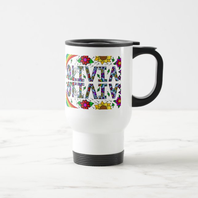 Caneca Térmica Olivia, Arte Digital, Flores Whimsical (Direita)