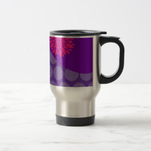 Caneca Térmica Onda roxa bonito das bolinhas com flor cor-de-rosa