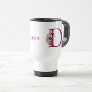 Caneca Térmica Orquídea Monograma Inicial D Elegante Personalizad
