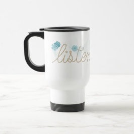 Caneca Térmica OUVIR Texto de Corda com Flores Abstratas Aqua
