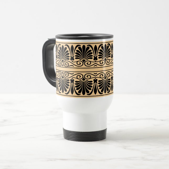 Caneca Térmica Padrão Árabe Grego Mediterrâneo Marrom (Frente Esquerda)