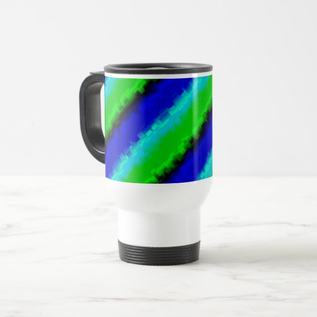 Caneca Térmica Padrão arco-íris 3D abstrato azul verde (Frente Esquerda)