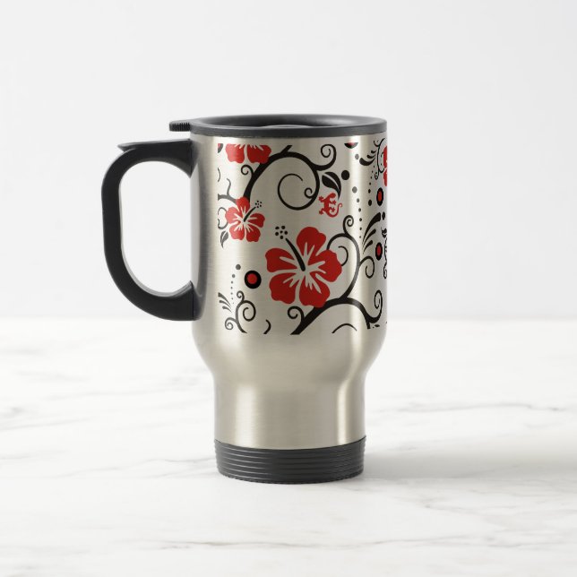 Caneca Térmica Padrão ARTs - decoração de hibisco (Esquerda)