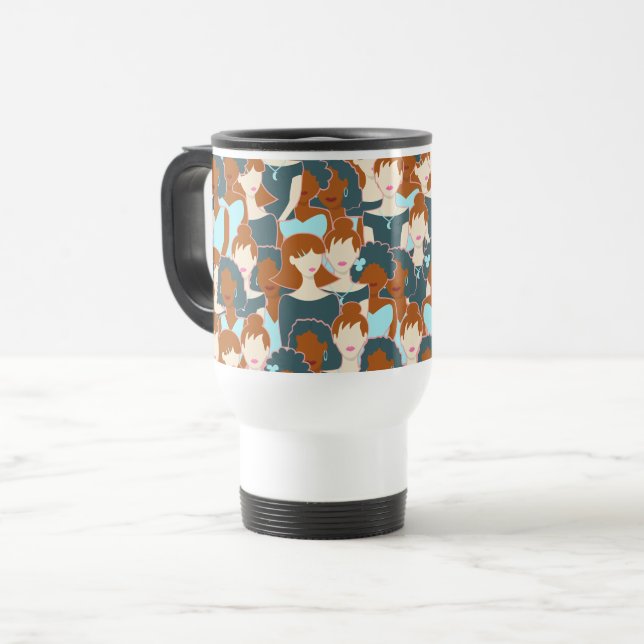 Caneca Térmica Padrão contínuo com meninas negras e meninas branc (Frente Esquerda)